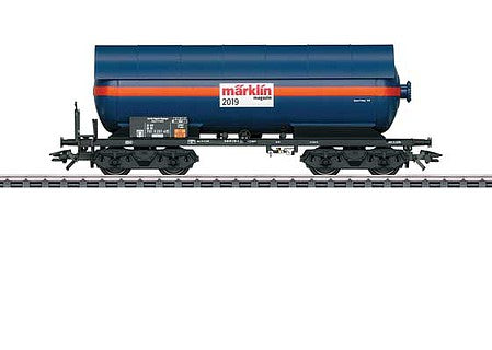 Marklin 48519 HO Scale Four-Axle Pressurized Gas Tank Car with Heat Shield - 3-Rail - Ready to Run -- 2019 Marklin Magazine Car (Era IV 1990, blue, orange, white)