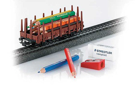 Marklin 48619 HO Scale Type Kbs Stake Car with Colored Pencil Load - 3-Rail - Ready to Run - Start Up -- Marklin Start Up Club Annual Car 2019, German Federal Railroad DB