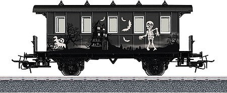 Marklin 48620 HO Scale 2-Axle Passenger Car - 3-Rail - Start Up -- Halloween (black, glow-in-the-dark graphics)