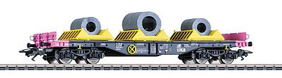 Marklin 48656 HO Scale Type Sgmmns 4505 Heavy-Duty Flatcar, Coil Load - 3-Rail - Ready to Run -- V & M Deutschland (Era VI, gray, purple, yellow)
