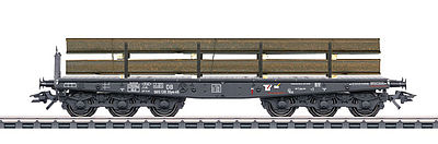 Marklin 48680 HO Scale Type SSym 46 Heavy-Duty Flatcar w/Steel Beam Load - 3-Rail Ready to Run -- German Federal Railroad DB (Era III, gray)