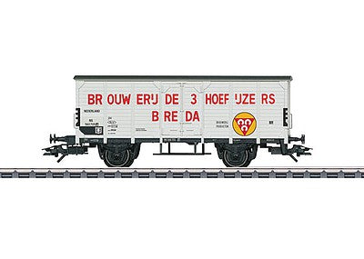 Marklin 48772 HO Scale 2-Axle Wood Beer Reefer - 3-Rail Ready to Run -- Brouwerij de 3 Hoefijzers (Era III 1950; white, red, yellow)