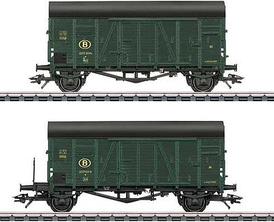 Marklin 48832 HO Scale Type Oppeln Boxcar 2-Pack - 3-Rail - Ready to Run -- Belgian State Railways SNCB/NMBS (Era III, green)