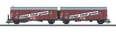 Marklin 48854 HO Scale Type Gllmhs 37 2-Unit LCL Boxcar - 3-Rail Ready to Run -- German Federal Railway (Era III 1958; Boxcar Red, Stuckgut Schnellverkeh)