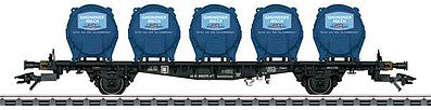 Marklin 48934 HO Scale Type Lbgjs 598 Container Flatcar, pa Milk Container Load - 3-Rail Ready to R -- Austrian Railways BBO/OBB (Era V, black, blue Gmundner Milk Containers)