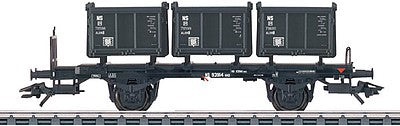 Marklin 48949 HO Scale Type Bt 10 2-Axle Container Flatcar - 3-Rail Ready to Run -- Dutch State Railways NS (Era III, black, 3 LCL Containers)