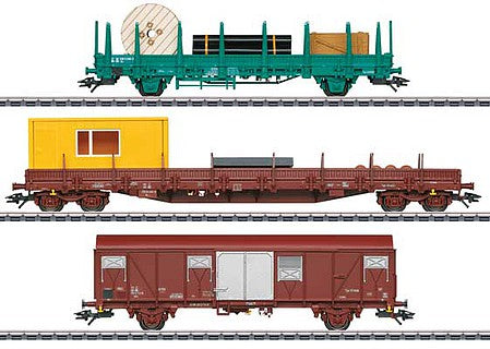 Marklin 49956 HO Scale Maintenance Car Set - 3-Rail - Ready to Run -- Belgian State Railways SNCB (Era V 2003, 1 Each:Type Ks Stake, Res 4 Axle St