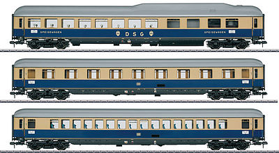 Marklin 58059 I Scale 1962 Rheingold 3-Car Passenger Set w/Interior Lights & Detail - Ready to Run -- German Federal RR DB TEE, WR4um-62, Av4um-62 & Ap4um-62 (Era IV, blue, cream