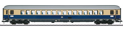 Marklin 58096 1:32 Scale Type AP4um-62 Coach - Ready to Run -- German Federal Railroad DB (Era III Rheingold 1962, blue, ivory, silver)