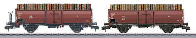 Marklin 58228 I Scale Type Omm 52 Gondola w/Log Load 2-Pack - Ready to Run -- German Federal Railroad DB (Era III, Boxcar Red)