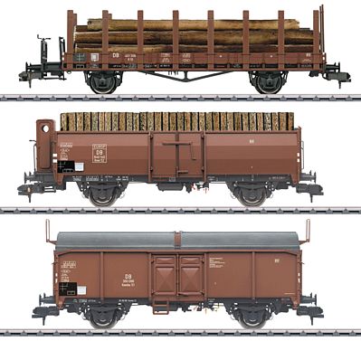 Marklin 58229 I Scale Loading Wood 3-Car Set - Ready to Run -- German Federal Railroad DB (Era III, Boxcar Red)
