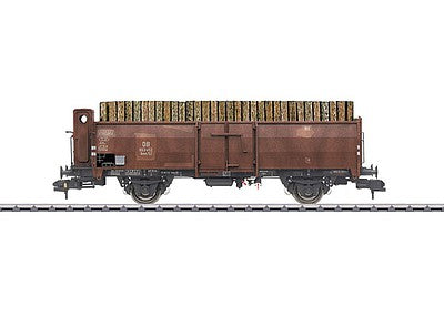 Marklin 58309 1:32 Scale Type Omm 52 Gondola w/Log Load & Brakeman's Cab - Ready to Run -- German Federal Railroad DB #863452 (Era III, Weathered, Boxcar Red)