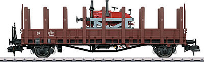 Marklin 58482 I Scale Type Rmm Ulm Flatcar (Stake Car) w/Lanz Car Mover Load - Ready to Run -- German State Railroad DRG (Era II, Boxcar Red)