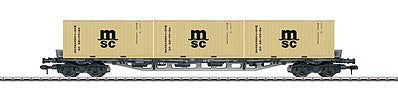 Marklin 58708 I Scale Type Sgjs 716 Container Flatcar with 3 Containers - Ready to Run -- German Federal Railroad DB 31 80 443 7 723-8 (Era IV, black; 3 MSC Container