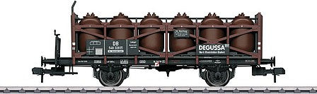 Marklin 58724 I Scale Acid Transport Flatcar with Containers - Ready to Run -- Degussa 546 328 P (Era III 1959, black, Boxcar Red)