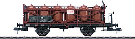Marklin 58725 I Scale Acid Transport Flatcar with Containers - Ready to Run -- EVA 541 817 P (Era III 1959, black, Boxcar Red)