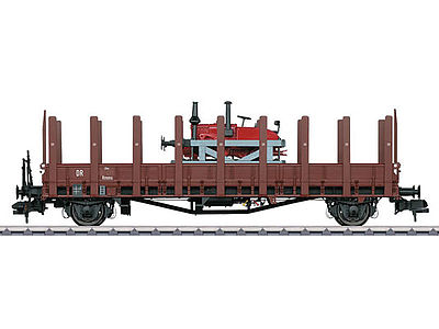 Marklin 58818 I Scale Rmm Ulm Low-Side Gondola w/Stakes & Lanz Speeder Load - Ready to Run -- German State Railroad DR (Era II, Boxcar Red)