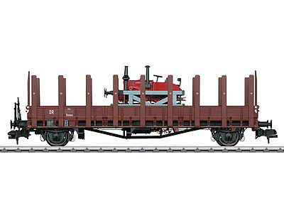 Marklin 58819 I Scale Rmm Ulm Low-Side Gondola w/Stakes & Lanz Speeder Load - Ready to Run -- German State Railroad DR (Era II, Boxcar Red)