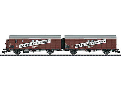 Marklin 58821 1:32 Scale Leig Unit Type Gllh III 2-Unit LCL Boxcar - Ready to Run -- German Federal Railroad DB #1 (Era III, Boxcar Red, white, silver, LCL Sloga