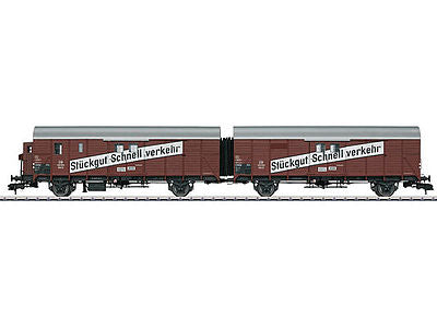 Marklin 58822 I Scale Leig Unit Type Gllh III 2-Unit LCL Boxcar - Ready to Run -- German Federal Railroad DB #2 (Era III, Boxcar Red, white, silver, LCL Sloga