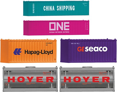Marklin 72453 HO Scale Container Set - Start Up -- 2 Hoyer Tanks, 40' ONE, 40' China Shipping, 20' Hapag-Lloyd, 20' Seaco