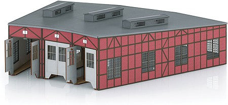 Marklin 72886 HO Scale 3-Stall Half-Timber Locomotive Roundhouse -- Laser-Cut Card Shed Kit - 13-1/16 x 15-3/4 x 4-1/2" 33.2 x 40.1 x 11.5cm
