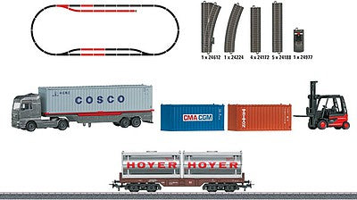 Marklin 78452 HO Scale Container Logistics Extension Set - 3-Rail - Start Up -- Includes Container Car, C-Track & Turnout, Container Truck, Forklift