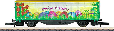 Marklin 80416 Z Scale Modern Sliding-Wall Boxcar - Ready to Run - Packaged in a Basket -- 2016 Marklin Easter Car (yellow, green, pink)