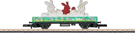 Marklin 80419 Z Scale Low-Side Flatcar - Ready to Run -- 2019 Easter Car (green, bunny load)
