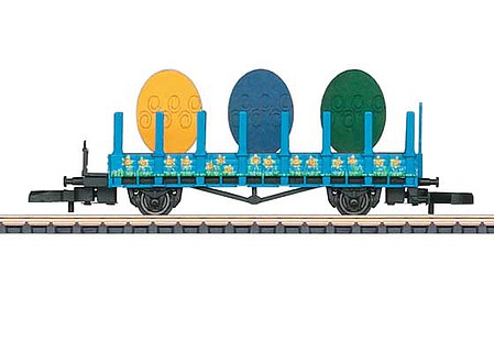 Marklin 80421 Z Scale Stake Car with Easter Egg Load - Ready to Run -- 2021 Easter Car (blue, Flower Graphics)