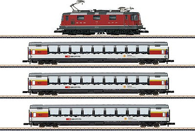 Marklin 81594 Z Scale Gotthard Panorama Express Train-Only Set - Standard DC -- Swiss Federal Railways SBB Re 4-4 II, 3 Panorama Cars