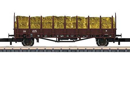 Marklin 82130 Z Scale Type Rmms 33 Stake Flatcar with Hay Load - Ready to Run -- German Federal Railroad (Era III, Boxcar Red)