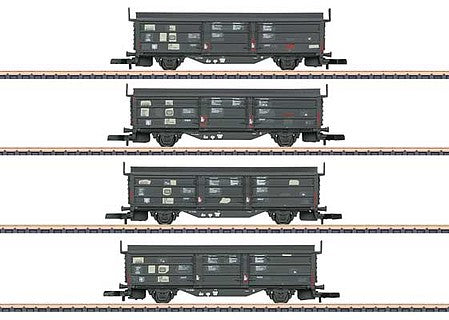 Marklin 82155 Z Scale Type Tbis 871 Sliding Roof-Wall Boxcar 4-Pack - Ready to Run -- German Federal Railroad DB (Era IV 1980s, black)