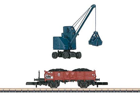 Marklin 82337 Z Scale Type O 10 Gondola with Coal Load and Fuchs 300 Coal Shovel - Ready to Run -- German Federal Railroad DB (Era III, Boxcar Red)