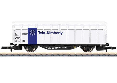 Marklin 82385 Z Scale Type Hbbins Sliding-Wall Boxcar - Ready to Run -- Tela Kimberly (Era VI 2012, white, blue)