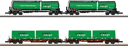 Marklin 82533 Z Scale Green Cargo Zacns Tank Car and Sdgkms 707 Container Flatcar Set - Ready to Run -- Ermewa and DB Schenker (Era VI, Green Cargo Schemes)