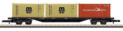 Marklin 82662 Z Scale Type Sgs 693 Four-Axle Container Flatcar with Load - Ready to Run -- German Federal Railroad DB (Era IV, black, 2 MSC and 1 Hamburg Sud Container