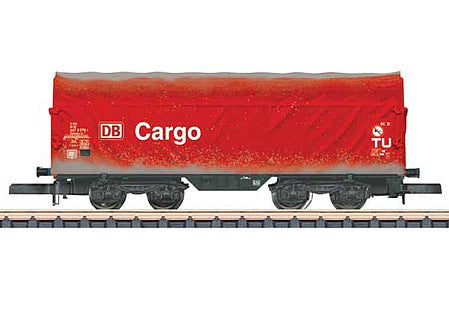 Marklin 86357 Z Scale Type Shimmns-tu 718 Sliding Tarp Flatcar - Ready to Run -- DB Cargo Business Area (Weathered, Era VI, red, white)