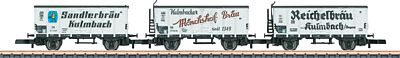 Marklin 86395 Z Scale Beer Reefer 3-Pack - Ready to Run -- Kulmbacher Breweries (3 Era III Schemes, white)