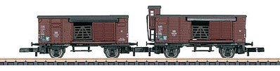 Marklin 86602 Z Scale Type G 10 Boxcar w/Livestock Doors 2-Pack & Cattle Pen Kit - Ready to Run -- German Federal Railroad DB (Era III, Boxcar Red)