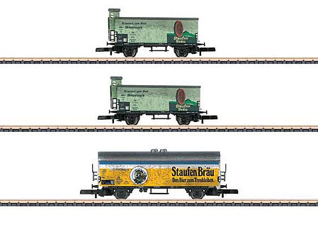 Marklin 86603 Z Scale Beer Reefer Set - Ready to Run -- Staufen-Brau (Era III, 2 Wurttemberg Type and 1 Type Tehs 50 Reefer)