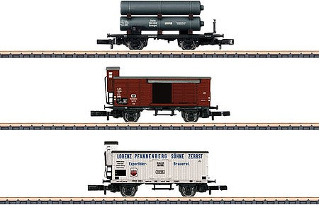 Marklin 86604 Z Scale Coal Gas Flatcar, Wood Boxcar and Beer Reefer 3-Car Set - Ready to Run -- Royal Prussian Railroad Administration K.P.E.V. (Era I)