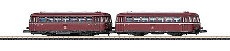 Marklin 88167 HO Scale Class 798 Railcar with 998 Cab Car - Standard DC -- German Federal Railroad DB (Era IV 1970s, red, silver)