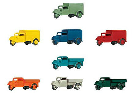 Marklin 89024 Z Scale Tempo 3-Wheel Delivery Truck 8-Pack - Assembled -- 4 Each Box Body and Low-Side (mixed colors)