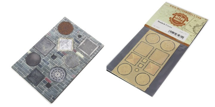 Matho Models 35031 1/35 Manhole Covers Photo-Etch (8) (4 different types & 3 small indicator plates)