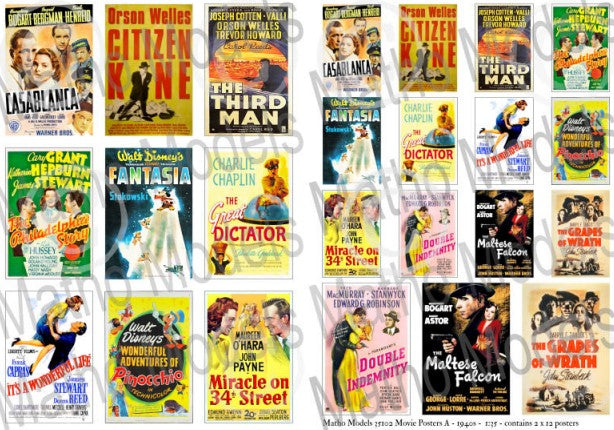 Matho Models 35102 1/35 Movie Posters 1940s Printed Paper (24) (12 different types in 2 sizes)