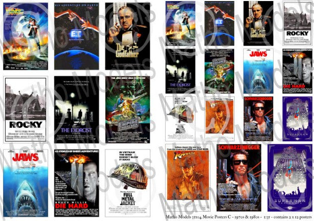Matho Models 35104 1/35 Movie Posters 1970s & 1980s Printed Paper (24) (12 different types in 2 sizes)