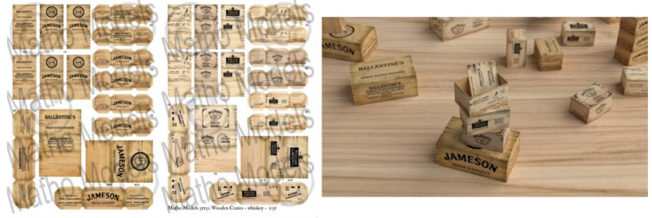 Matho Models 35130 1/35 Wooden-Type Whiskey Crates Printed Paper (16) (5 different brands)