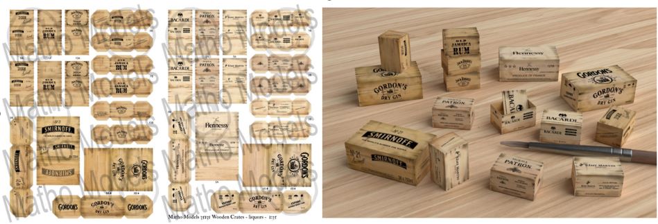 Matho Models 35131 1/35 Wooden-Type Liquors Crates Printed Paper (16) (8 different brands)