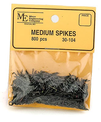 Micro Engineering 30104 All Scale Blackened Metal Spikes -- Medium 3/8" Long pkg(800)